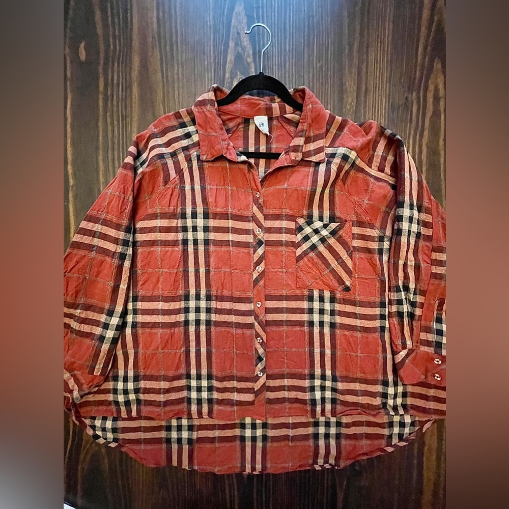 Rust plaid button down shirt - Picture 2 of 3
